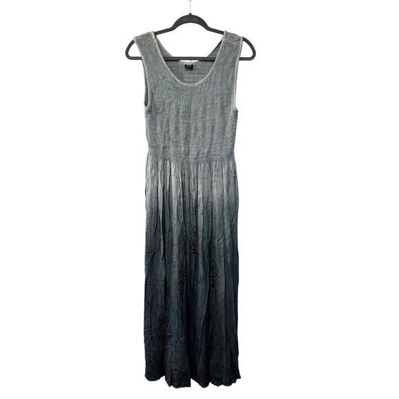 NEW! Sundance L Ombre EMBROIDERED Maxi Dress $198 Smocked Elastic Midi Gray Blue - Picture 2 of 9
